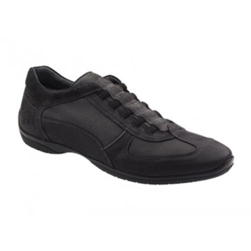 Bacco Bucci "Loreto" Black Combination of Calfskin, Suede & Fabric slip-on Shoes